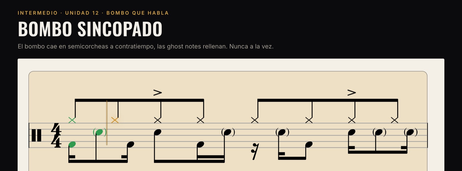Modo espera: la partitura se detiene en la siguiente nota hasta que tocas el tambor correcto