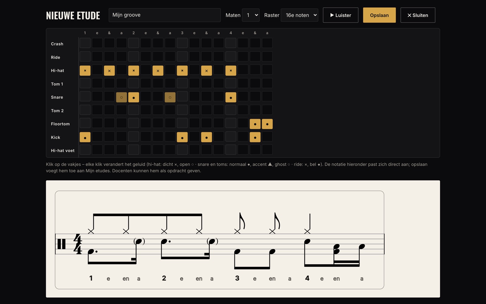 Etude-editor: raster om je eigen grooves te schrijven